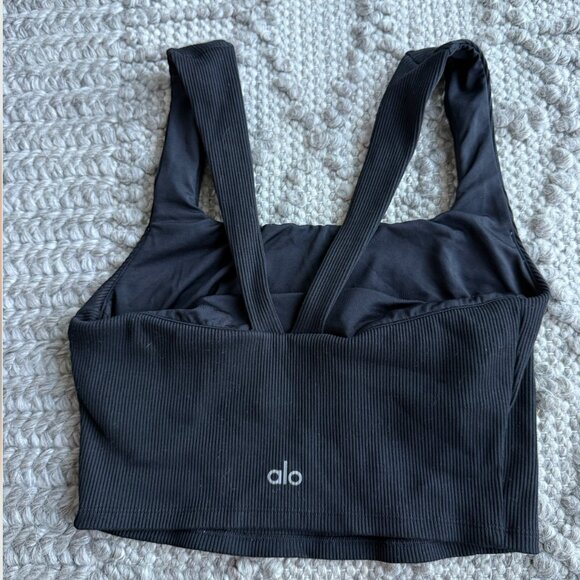 Alosoft Ribbed Chic Bra Tank - Black - Picture 4 of 4